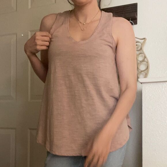 Thread & Supply Cotton Blend V- Neck Tank Top Medium Pale Pink - Picture 1 of 5